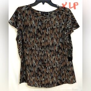 Modern Brown and Black Cap Sleeve Blouse